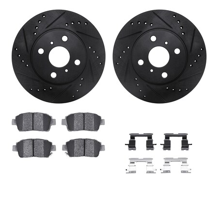 Dynamic Friction Co 8512-76090, Rotors-Drilled and Slotted-Black w/ 5000 Advanced Brake Pads incl. Hardware, Zinc Coated 8512-76090